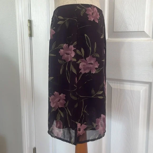 Vintage 90’s Express floral flare mini skirt lined brown pink women’s size 5 6 - Picture 2 of 10